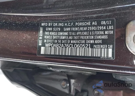 2012 Porsche Panamera 4S z USA, uszkodzony, nr VIN WP0AB2A76CL060521